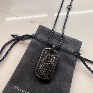 David Yurman diamond dog tag pendant & box chain necklace.
